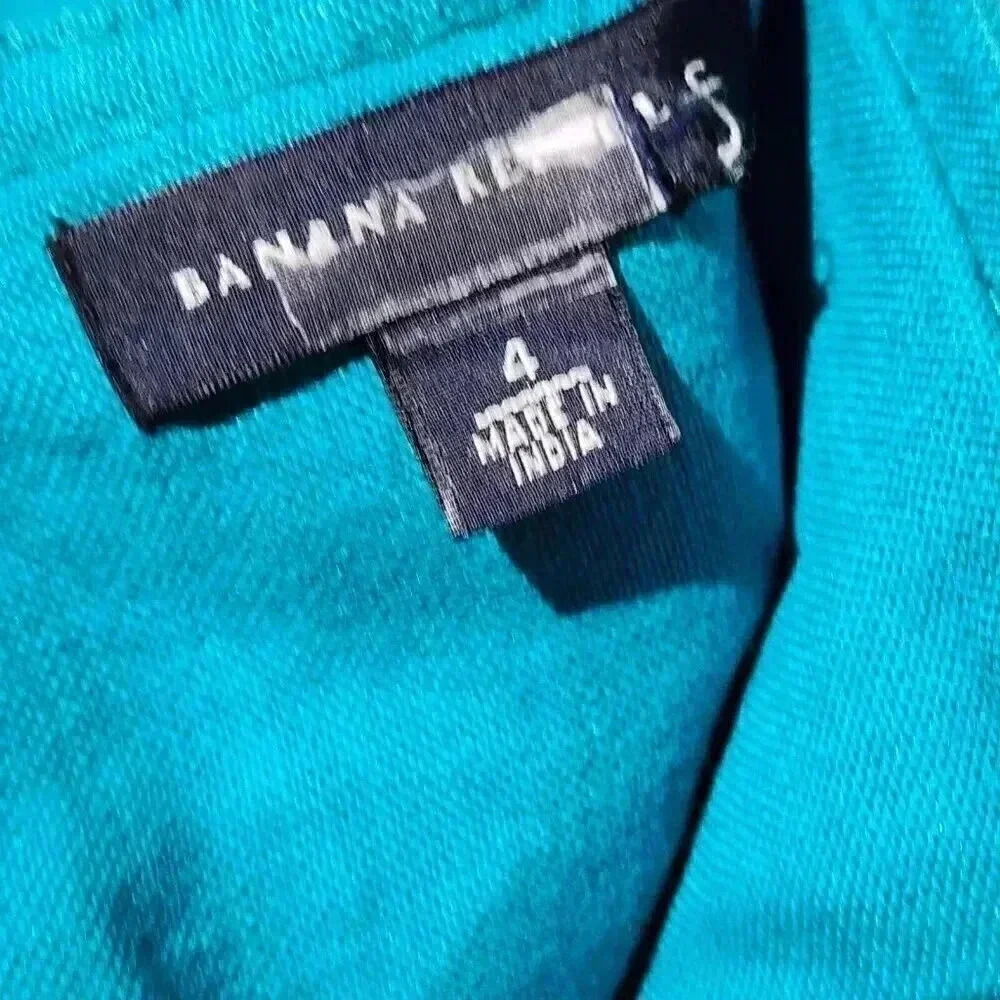 Womens Banana Republic Turquoise Linen Stitch Skirt Size 4 Lined Zipper Mini - Picture 4 of 5